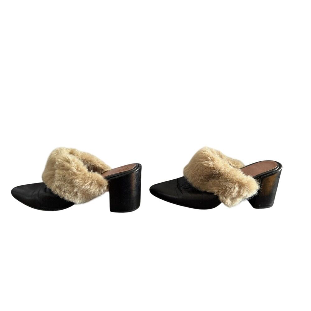Barney's New York Black Leather Faux Fur Mules Women's size 37